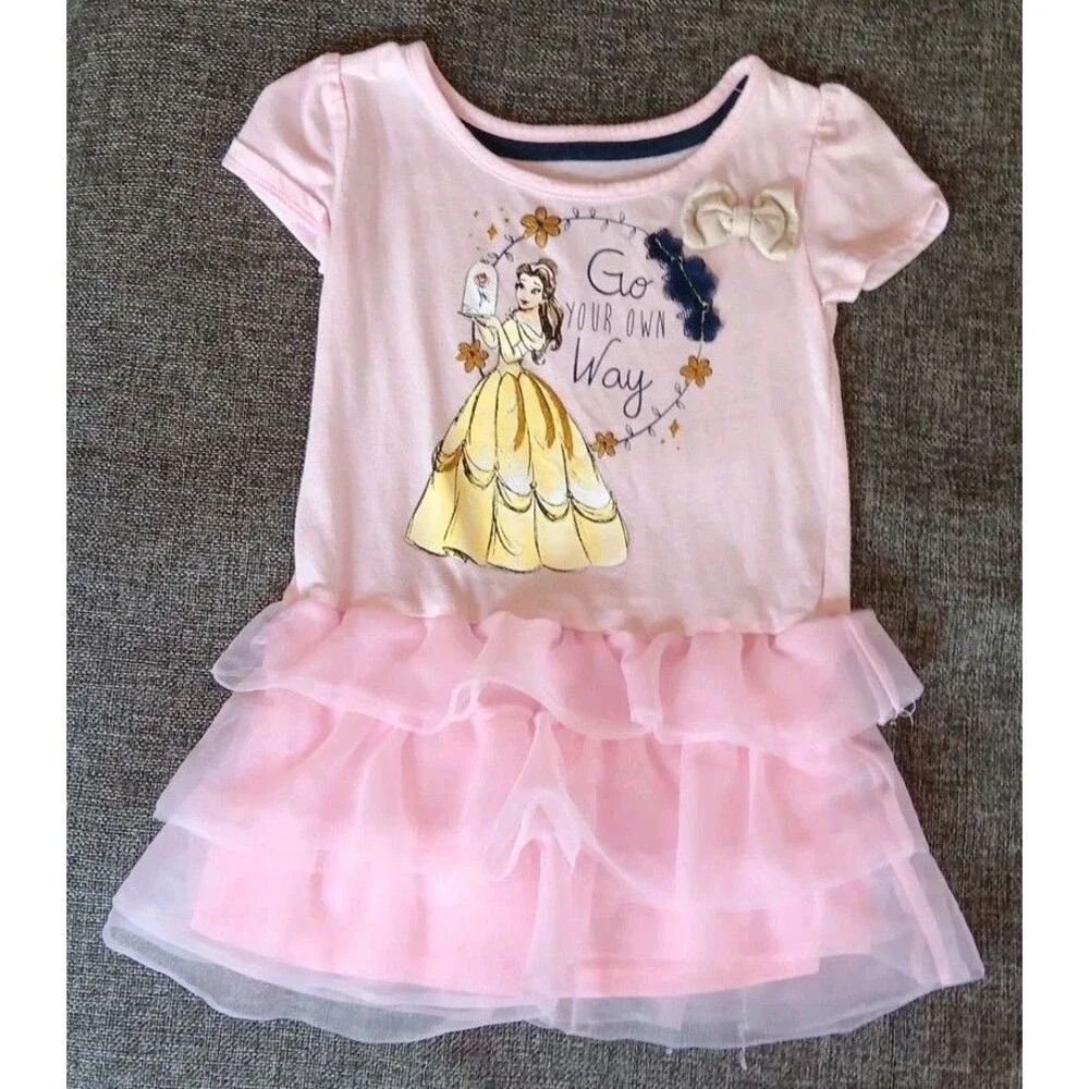 Dress 2T Girls Disney Princess Pink Ruffle Short Sleeve